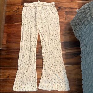Eloise Anthropologie Floral  Leg Pants M Cream Boho Lounge Pajama Pants (1066)